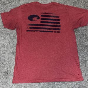 Costa sunglasses back flag soft red cotton sailing boating fishing T shirt L